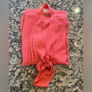 Sheer Coral Button Up Tie Blouse Top